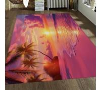 HOBBOY Tappeto rosa da spiaggia Tramonto da sogno Palme verdi Stampa Tappetini sottili per soggiorno Lavanderia Camera da letto Patio Antiscivolo Lavabile 50 x 80 cm