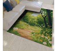 HOBBOY Tappeto sottile della foresta delle fiabe Sentiero dell'albero verde e fiori di campo Tappeti antiscivolo lavabili per l'aula della sala di lettura della scuola materna 120 x 170 cm