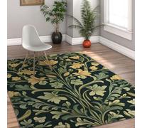 HOBBOY Tappeto vintage verde floreale per sala da pranzo lavabile 80x150cm Tappeto vittoriano con motivi botanici a foglie Sottili antiscivolo per soggiorno cucina