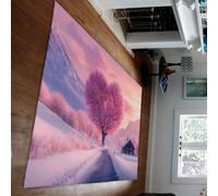 HOBBOY Tappeto Winter Wonderland Heart Tree rosa e accogliente tappeti a stampa 60 x 120 cm Pelo basso lavabile Scena innevata fantasiosa Arredamento casa