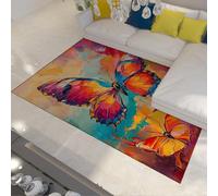 HOBBOY Vibrante Farfalla Tappeti Acquerello Graffiti Art Colorato Farfalla Modello Tappeto Sottile per Soggiorno Corridoio Antiscivolo Lavabile 50 x 80 cm
