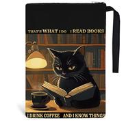 Hobbspring 1 libro in brossura, 34 x 24 cm, nero, con chiusura lampo e tasca frontale, leggo un libro, bevi caffè, animali, protezione per libri per tornare a scuola