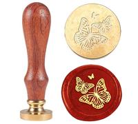 Hobbspring 1 timbro vintage a forma di farfalla, 25 mm, in ottone rimovibile, con manico in legno, per buste, inviti, decorazioni per matrimoni