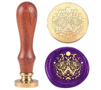 Hobbspring 1 timbro vintage con sigillo di cera, falena e luna, 25 mm, in ottone rimovibile, con manico in legno, per buste, inviti, bottiglia