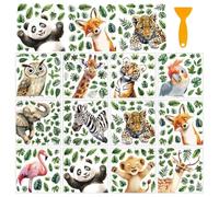 Hobbspring 12 fogli adesivi per finestra con animali della giungla, 14 x 14 cm, con animali della foresta, acquerello, tigre, elefante, giraffa, PVC, per cameretta dei bambini, camera dei giochi,