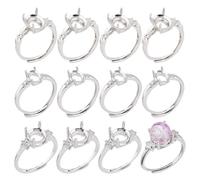 Hobbspring 12 montature ad anello con 4 denti, 3 stili, montature regolabili in ottone, 4 artigli a base di anello nuda, componenti per la produzione di anelli fai da te