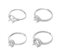 Hobbspring 4 anelli regolabili in argento Sterling con lunette piatte e cabochon per la creazione di gioielli fai da te