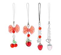 Hobbspring 4 Pezzi Simpatici Pendenti Per Telefono Cellulare 4 Stili Perline Acriliche Cinghie Per Cellulare Con Corda Di Nylon Fragola Ciliegia Ciondolo Y2K Accessori Per Borse Portachiavi