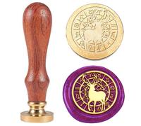 Hobbspring Cervo sigillo di cera, segno zodiacale, 30 mm, in ottone sostituibile, con manico in legno, per l'inizio della scuola, inviti, confezioni regalo, decorazione per tornare alla scuola