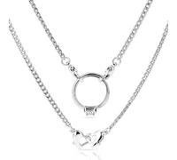 Hobbspring Collana con supporto per anello in acciaio inossidabile intrecciato con chiusure a doppio cuore per moglie, infermiera, regalo per donna, 50.5 cm, Acciaio inossidabile