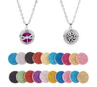 Hobbspring Collana diffusore di oli essenziali per aromaterapia, ciondolo in acciaio inox, con 20 feltrini per aromaterapia, medaglione, collana regalo per donna e uomo, lega di zinco