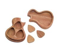Hobbspring Plettri per chitarra, 3 pezzi, in legno, con scatola di supporto, a forma di chitarra, a forma di triangolo, per basso, musicale, ukulele, amanti, Marrone chiaro, Plettro in legno per