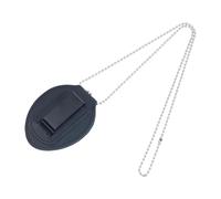 Hobbspring Porta badge di sicurezza ovale nero in pelle, universale, con clip per cintura e catena in ferro, per ufficiali delle forze dell'ordine