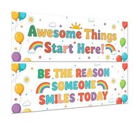 Hobbspring Rainbow Banner Poster Girasoli Palloncino Lavagna E Decorazione Della Parete Per Insegnante Scuola Grandi Cose Stelle Qui Poster Educativo Classi Asili