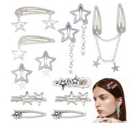 Hobbspring Set di 12 fermagli per capelli a forma di stella, 8 stili, fermagli per capelli a forma di stella, in argento pentagramma, per donne e donne, punk kawaii 2000s accessori per la decorazione