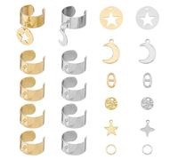 Hobbspring Set di anelli che include 10 anelli regolabili in acciaio inossidabile, 60 pezzi, base ad anello, 2 connettori a luna, 2 connettori, 2 ciondoli rotondi piatti, 4 pezzi a forma di stella, in