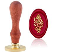 Hobbspring Timbro in stile retrò, con fiori di cera, intercambiabile, per fai da te, con sigillo vintage, con testa ovale in ottone, manico in legno, per San Valentino, inviti di nozze