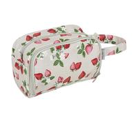 Hobby Gift Borsa per Uncinetto per Accessori - Custodia con Zip, Foro per Filato e Porta Filato, 100% Cotone Morbido, Borsa Multiuso da Viaggio per Cosmetici - 21 x 24 x 10 cm, Fragole