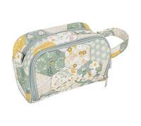 Hobby Gift Custodia per uncinetti - Tessuto di cotone patchwork ape con anelli elastici, manico corto, occhiello per filato, contenitore compatto per uncinetti, 10x20x3cm