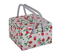Hobby Gift Esclusivo grande contenitore per cucito e hobby con doppio coperchio, vassoio per accessori, tasche per puntaspilli, manici in PVC, 25 x 25 x 17 cm, fragole