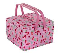 Hobby Gift grande scatola da cucito con due coperchi, scatola portaoggetti artigianale, vassoio per accessori, puntaspilli, manici in PVC, 25 x 25 x 17 cm, Ciliegia