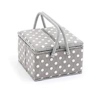 Hobby Gift MRLTLE 8 Esclusiva Grande Cucito con Due coperchi, Scatola portaoggetti Artigianale, Vassoio per Accessori, puntaspilli, Manici in PVC, 25 x 25 x 17 cm, Misto Cotone, Grigio a Pois