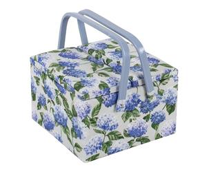 Hobby Gift Scatola Grande per Cucito con Doppio Coperchio e Manico - Cestino Porta Cucito in Cotone con Scomparti per Strumenti e Accessori Creativi - 25 x 25 x 17 cm, Ortensia