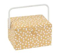 Hobby Gift Scatola Grande per Cucito con Manico - Cestino Porta Cucito in Cotone con Scomparti per Strumenti e Accessori Creativi - 23,5 x 31 x 20 cm, Pois Ocra