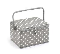 Hobby Gift MRL 8 Esclusiva Grande Cucito, Scatola portaoggetti Artigianale, Vassoio per Accessori, puntaspilli, Manico in PVC, 23,5 x 31 x 20 cm, Legno, Grigio a Pois, 23.5 x 31 x 20cm