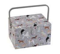 Hobby Gift Esclusiva grande scatola da cucito, scatola portaoggetti artigianale, vassoio per accessori, puntaspilli, manico in PVC, 23,5 x 31 x 20 cm, cani grigi