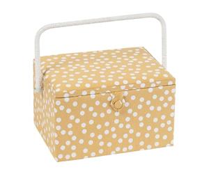 Hobby Gift Scatola Grande per Cucito con Manico - Cestino Porta Cucito in Cotone con Scomparti per Strumenti e Accessori Creativi - 23,5 x 31 x 20 cm, Pois Ocra