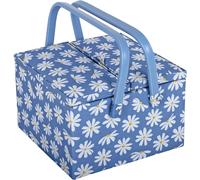 Hobby Gift Scatola grande per il cucito e l'hobbistica, con doppio coperchio, quadrata, margherite in denim