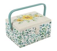 Hobby Gift Esclusiva scatola da cucito media, scatola portaoggetti artigianale, vassoio per accessori, puntaspilli, manico in PVC, 18,5 x 25,5 x 14,5 cm, Eucalyptus