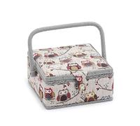 Hobby Gift Mrs 95 Esclusiva Piccola Cucito, Scatola portaoggetti Artigianale, Vassoio per Accessori, puntaspilli, Manico in PVC, 20 x 20 x 11 cm, Legno Plastica Acrilico, Gufi