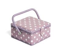 Hobby Gift Scatola Piccola per Cucito con Manico - Cestino Porta Cucito in Cotone con Scomparti per Strumenti e Accessori Creativi - 20 x 20 x 11 cm, Pois Malva