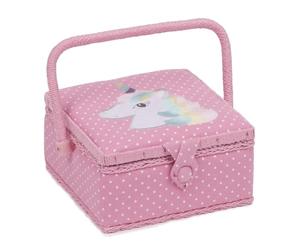 Hobby Gift Scatola Piccola per Cucito con Manico - Cestino Porta Cucito in Cotone con Scomparti per Strumenti e Accessori Creativi - 20 x 20 x 11 cm, Unicorno