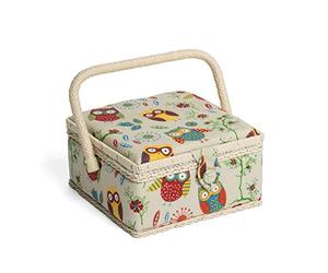 Hobby Gift Scatola Piccola per Cucito con Manico - Cestino Porta Cucito in Cotone con Scomparti per Strumenti e Accessori Creativi - 20 x 20 x 11 cm, Gufo