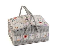 Hobby Gift: Cucito Scatola (L ): Twin-Lidded Wicker Cesto : Fiori di Campo :