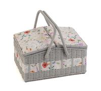 Hobby Gift: Cucito Scatola (L ): Twin-Lidded Wicker Cesto : Fiori di Campo :