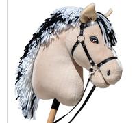 Hobby Horse Fjord A3 - Cavallo bastone beige crine nere e bianche - Rete completa con frontale scintillante, giocattolo equestre per bambini e adolescenti