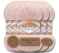 Hobby YARN 3 etichette con Alize Angora Gold Lana Premium 5 x 100 g come set, Yarn, filato, mohair sottile in lana vergine, tinta unita, filato per maglieria (Powder - 404)