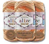 Hobby YARN 3 etichette con Alize Cotton Gold Batik lana Premium 3 x 100 g come set | Yarn | Filato | Gomitolo | Gomitolo | Filato | Gomitolo di lana estiva in cotone sfumato di colore (8095)