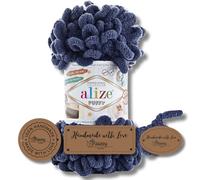 Hobby YARN 3 etichette con Alize Puffy Lana Premium 1 x 100 g come set, Yarn, filato, ciniglia, morbido, tinta unita, per bambini, per lavori a maglia (Blueberry - 215)
