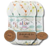 Hobby YARN 3 etichette con Alize Velluto Mini lana Premium 3 x 100 g come set, ciniglia spessa per uncinetto, tinta unita, colore Bulky Amigurumi (3, 8107)