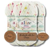 Hobby YARN 3 etichette con Alize Velluto Mini lana Premium 3 x 100 g come set, ciniglia spessa per uncinetto, tinta unita, colore Bulky Amigurumi (3, 8114)
