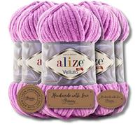 Hobby YARN 3 etichette con lana Alize Velluto Premium 5 x 100 g come set, ciniglia lana spessa per uncinetto tinta unita colore Bulky Amigurumi Baby lana coccolosa lana per infeltrimento (Orchid - 378