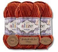 Hobby YARN 3 etichette per etichette con Alize Velluto lana Premium 3 x 100 g come set, ciniglia spessa per uncinetto, tinta unita, colore Bulky Amigurumi per bambini, lana di feltro (rosso arancione
