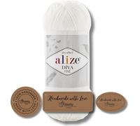 Hobby YARN 3 etichette per etichette con lana Alize Diva fine, 1 set da 100 g, filo, tinta unita, per bambini, accenti, accessori, per uncinetto, maglia, abbigliamento (bianco - 55)