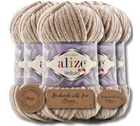 Hobby YARN 3x Etichetta con Alize Velluto Lana Premium 5x100g come Set, Ciniglia Lana Spessa per Uncinetto Colore Solido Bulky Amigurumi Lana Morbida per Bambini Filz Lana (Beige - 530)