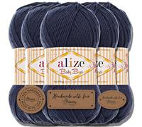 Hobby YARN 3x Etichette con Alize Baby Best Batik 5x 100g come Set, Lana Antipilling per Bambini in Acrilico Tinta Unita & Batik per Uncinetto e Maglia con Sfumature di Colore (Marina - 58)